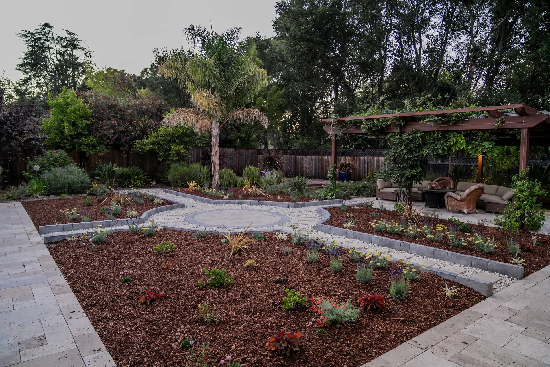 Freshly planted and mulched garden beds