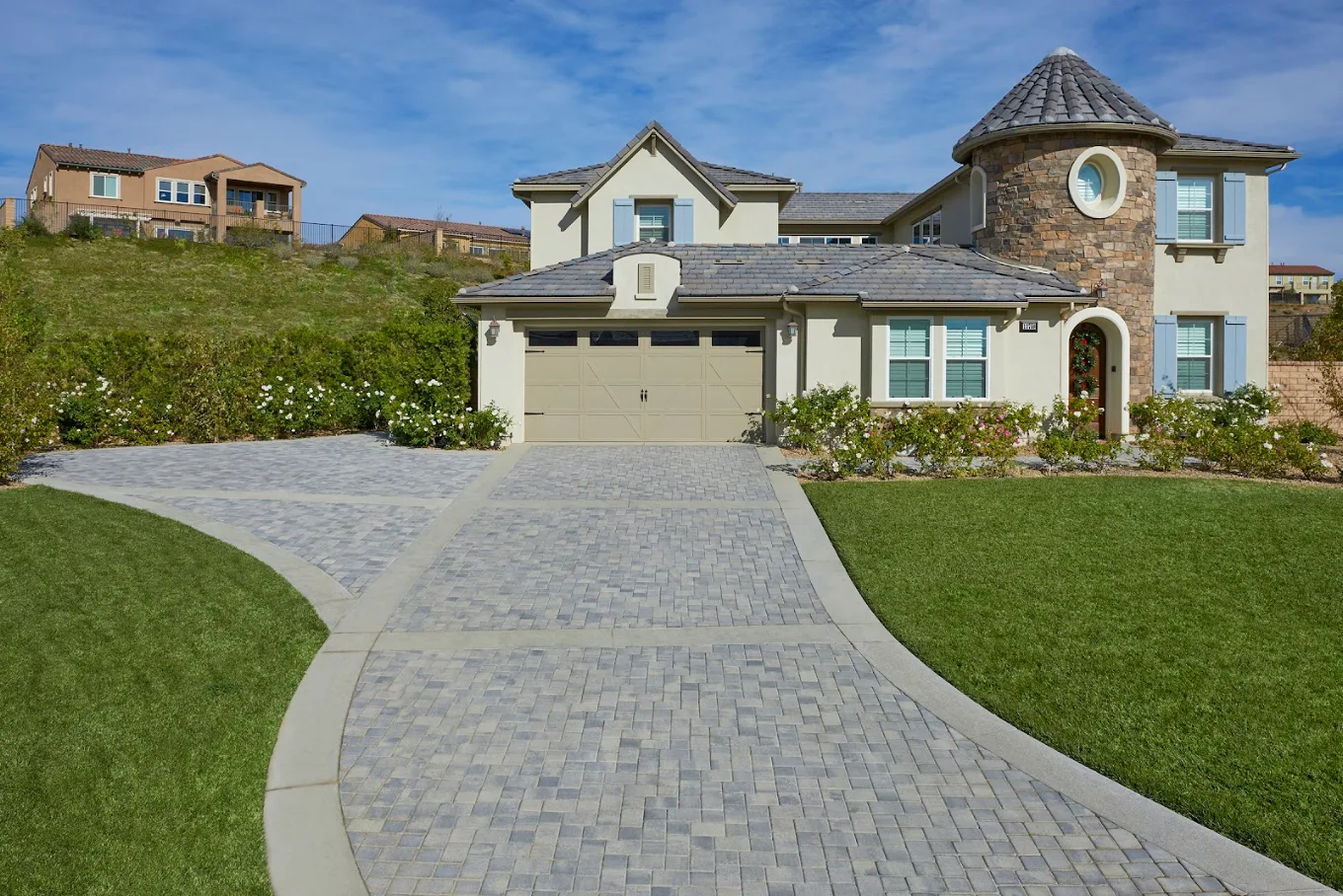A newly built paver patio and walkway