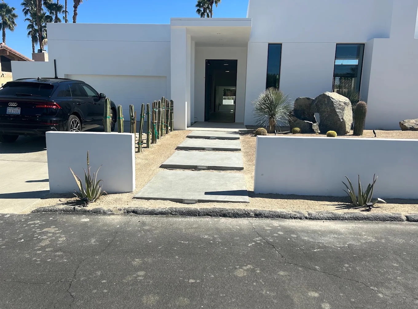Modern Entry with Boulders & Cacti — Staples Landscaping project in Logan Heights, San Diego