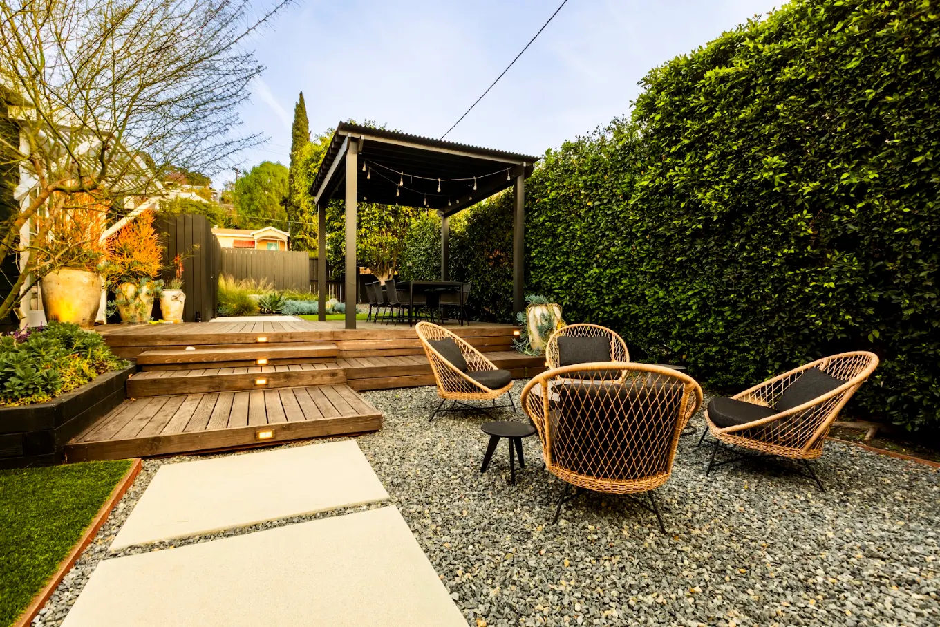 Hillcrest Covered Deck & Gravel Lounge — Staples Landscaping project in Hillcrest, San Diego