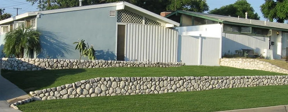 Stone-walled lawn terraces in Poway
