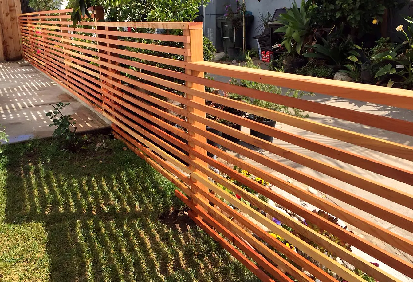 Horizontal Timber Garden Fence in National City, San Diego
