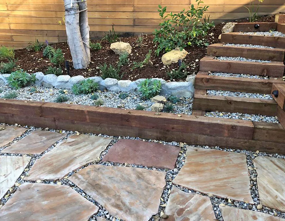 Timber Steps & Stone Garden Path in Little Italy, San Diego