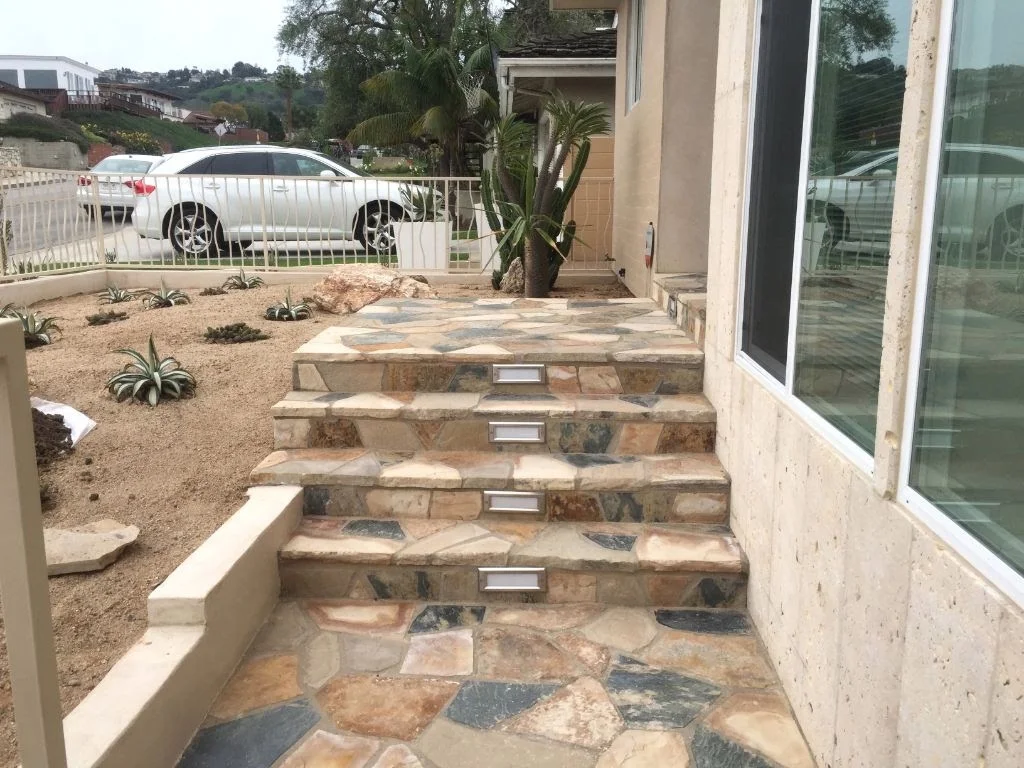 Stone Entry Steps with Recessed Lights in Kearny Mesa, San Diego