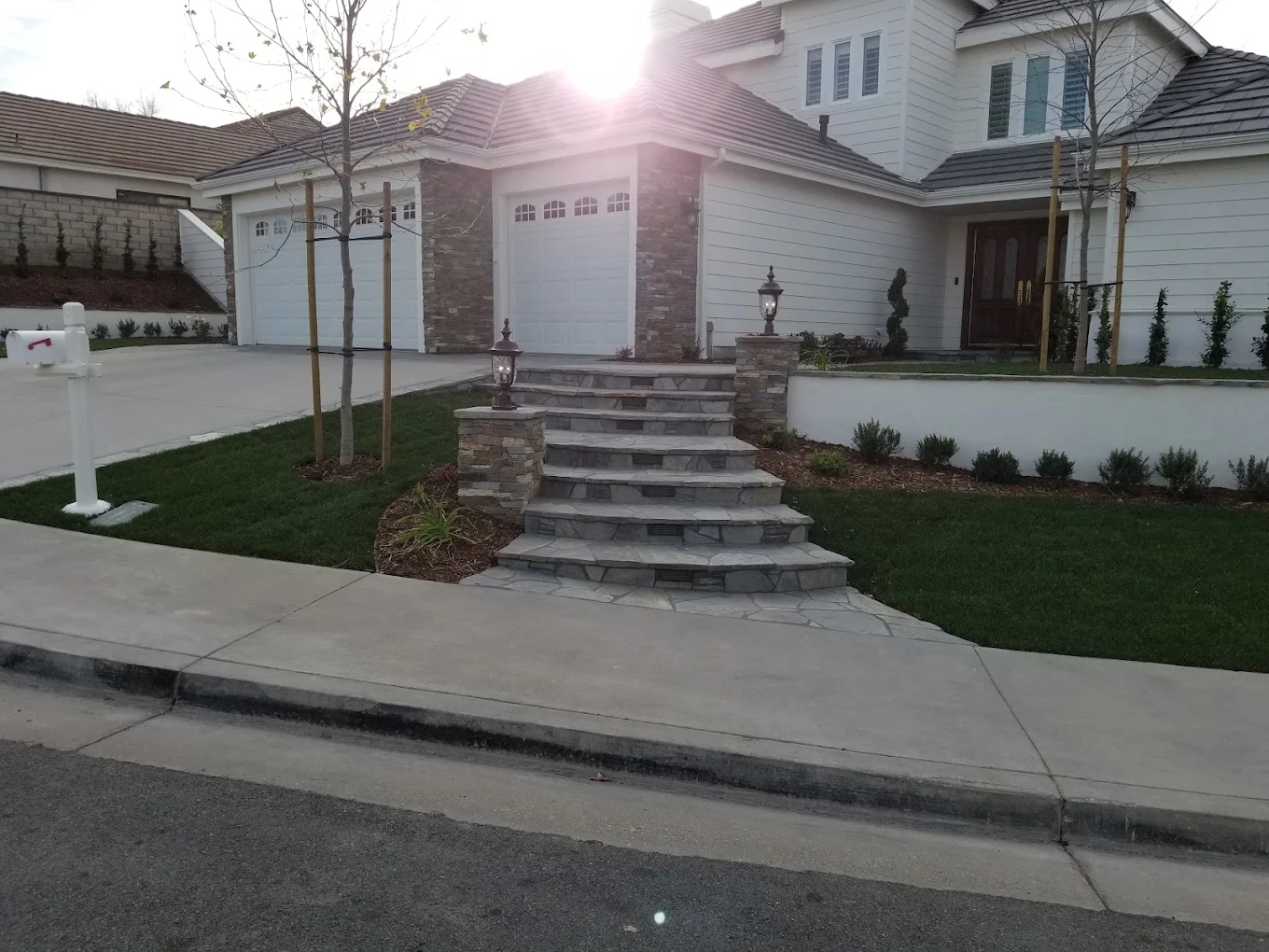 Stone Entry Stairs & Lantern Columns in Barrio Logan, San Diego