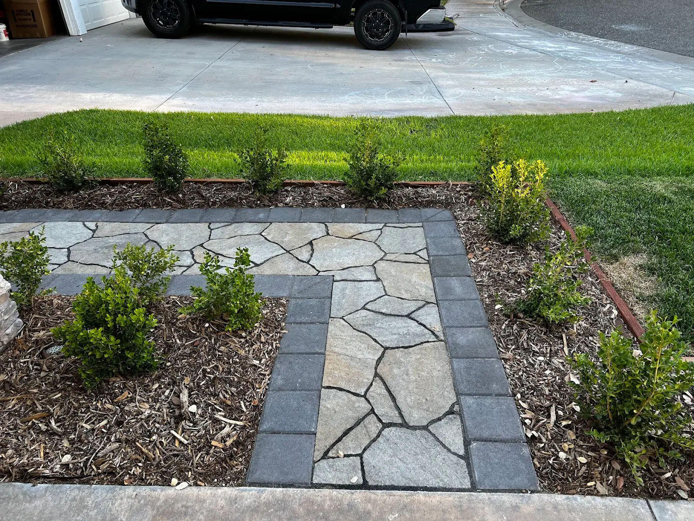 Stone-Pattern Walk & Shrub Border in East Village, San Diego